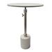 24 Inch Side Table, Aluminum Frame, Smooth Marble Top, Pedestal Base, White