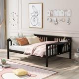 Full Size Daybed with Small Table & Wood Slat Support, Solid Wood Sofa Bed Frame for Bedroom, Living Room, No Box Spring Needed