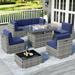 8 Piece Patio Furniture Set with Fire Pit Table Outdoor Sectional Conversation Set with Coffee Table