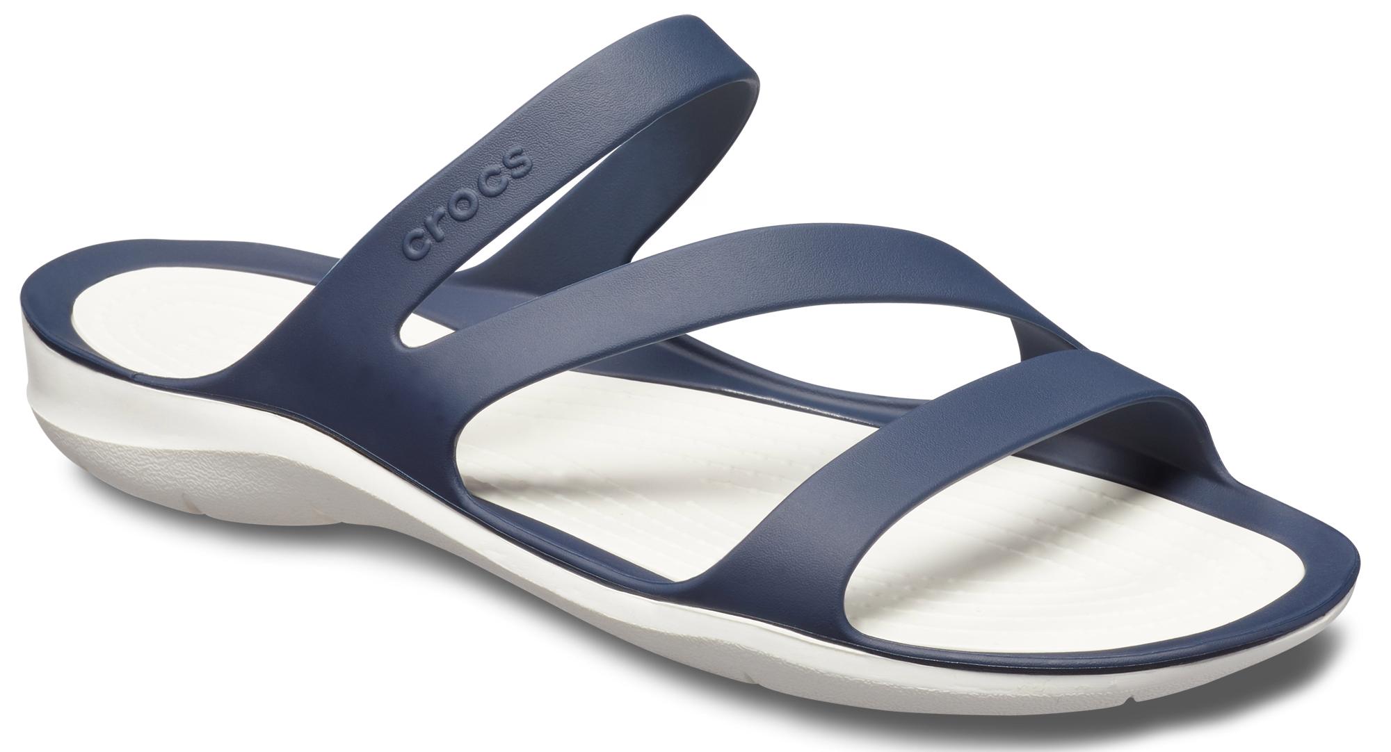 Badepantolette CROCS "Swiftwater Sandal", Damen, Gr. 38, navy weiß, Croslite™, Sportlich, Schuhe Badelatschen Pantolette, Sommerschuh, Badeschuh, Poolslides, genoppte Innensohle