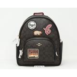 Coach Bags | Coach Court Backpack Brown/Black Signature Canvas Ski Patches Ce595 Nwt $528 | Color: Black/Brown | Size: Medium