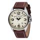 Torgoen T10 Pilot Watch for Men, Swiss Quartz, Mineral Crystal with Leather Strap, Cream/Brown, 44mm