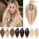 S-noilite Hair Toppers for Thinning Hair Women Real Hair with Bangs, Human Hair Extensions With Fringe Clip in Toupee Silk Base Hair Pieces 130% Density (12 Inch,12/613 Golden Brown Mix Bleach Blonde)