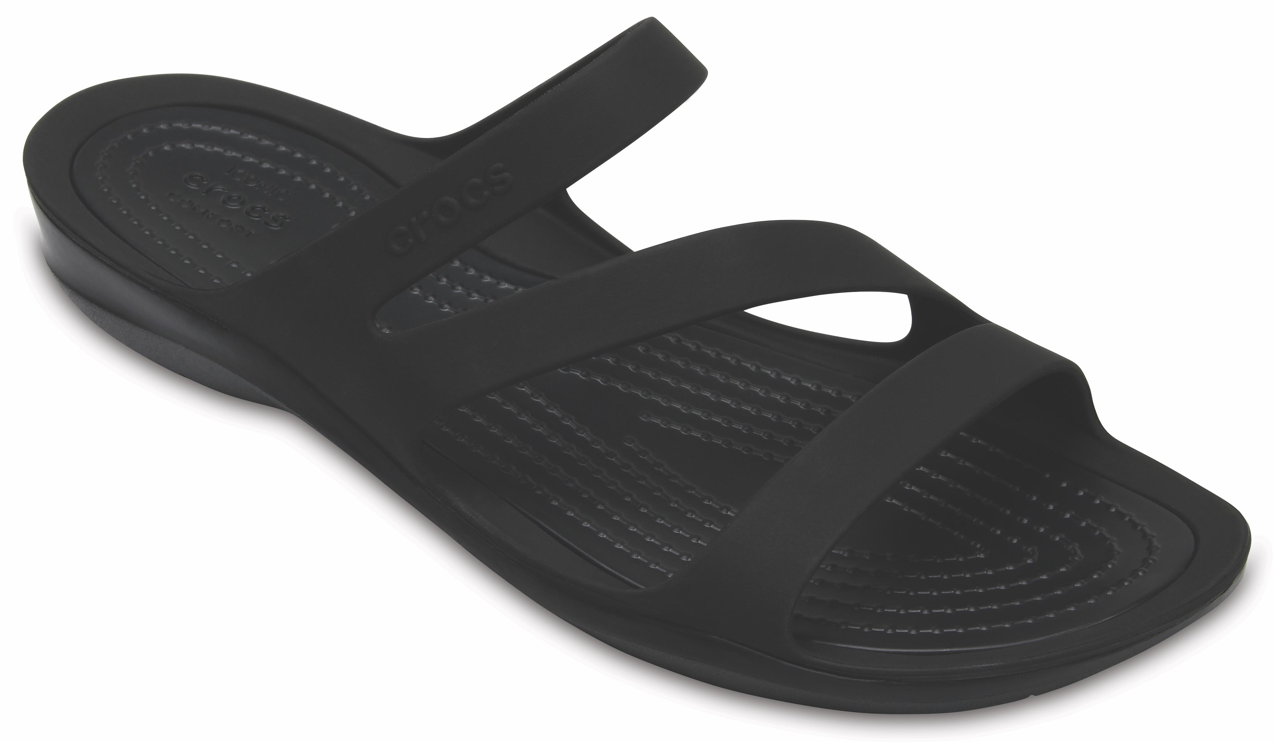 Badepantolette CROCS "Swiftwater Sandal", Damen, Gr. 37, schwarz, Croslite™, Schuhe Badelatschen Pantolette, Sommerschuh, Badeschuh, Poolslides, genoppte Innensohle