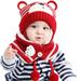 JDEFEG Cotton Hats for Baby Girls Baby Boy Girl Winter Hat Toddler Bear Ear Cap Beaniess Hat with Scarf Lined Knitted Cap Neckwarmer for Kids 2 Pieces Baby Soccer Hat Cotton Red