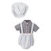 KmaiSchai Toddler Boy Fall Outfits Hoodie Sweatsuit Baby Boys Cute Cartoon Short Sleeve Solid Gentleman Shirt Tops Blouse Plaid Overalls Suspender Pants Romper With Hat Outfit Set 3Pcs Clothes Boys