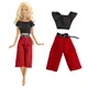 NK – vêtements modernes pour Barbie nouvelle tenue à la mode chemise courte noire + pantalons