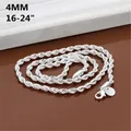 Chaîne en corde torsadée de 4MM pour femmes et hommes collier noble orné de couleur argent bijoux