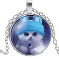 Collier cabochon en verre photo rond pour enfants pendentif chat mignon breloque d'art chaud