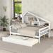 Full Size Platform Bed Wood Kids Beds with Storage Shelves, Pull-out Bed with Trundle