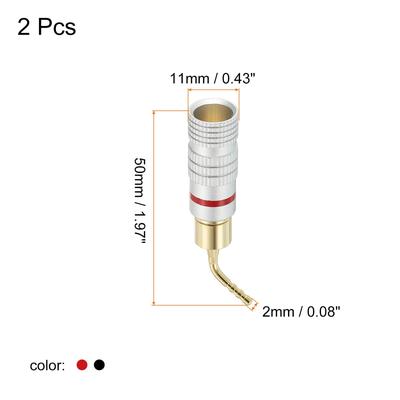 Banana Plugs 90 Degree Jack Connector 2mm Gold-Plated Copper Red Black 2Pcs - Red, Black