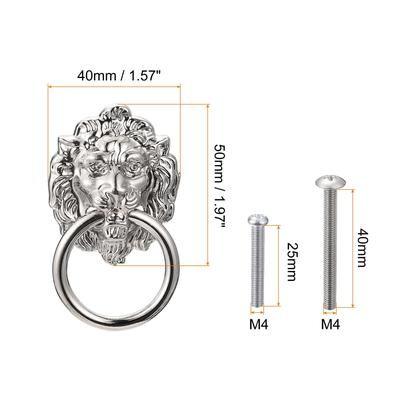 Lion Head Pulls Knob 4Pcs 1.57"x1.97" for Dresser Wardrobe Kitchen (Silver) - Silver