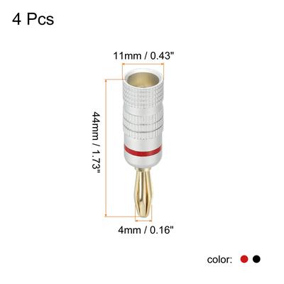 Banana Plugs Jack Connector 4mm Gold-Plated Copper Straight Head 4Pcs - Red, Black