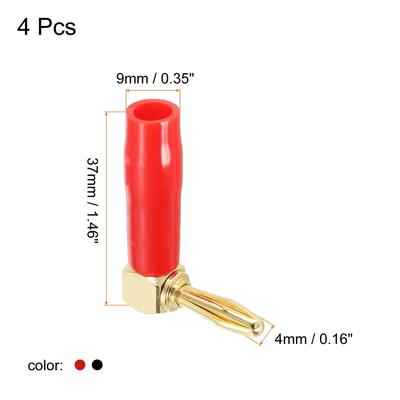 Banana Plugs 90 Degree Jack Connector Screw Type 4mm Gold-Plated Red Black 4Pcs - Red, Black