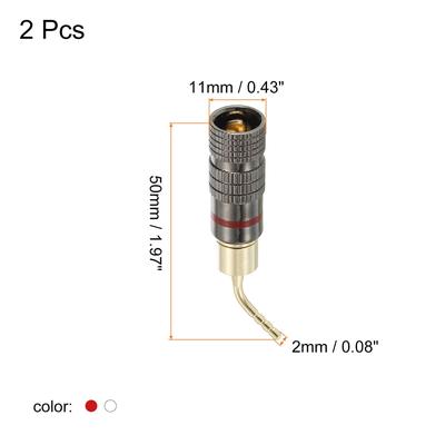 Banana Plugs 90 Degree Jack Connector 2mm Gold-Plated Copper Red White 2Pcs - Red, White