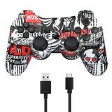 Wireless Controller for PS3 Wireless Controller Double Shock Gaming Controller 6-Axis Bluetooth Gamepad Joystick with Charging Cable for PS3 Controller Skull