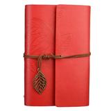 Biplut 1Pc 80 Sheets Vintage Loose Leaf Diary Journal Blank Notebook School Stationery (Red M)