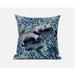 Three Roses with Butterfly Indoor/Outdoor Pillow in Indigo White Aqua Sky Blue 28x28