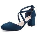 Greatonu Womens Court Shoes Mid Heel Chunky Dress Sandals Ladies Ankle Strap Wedding Party Pumps Blue Size 3.5