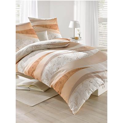 Bettwäsche BIBERNA Gr. 5, orange (melba, natur), 2 St. 135cm x 200cm, Bettbezüge: 2 St. Kissenbezüge: 2 St., 4-teilige Garnitur St., Feinbiber, 2 St. 40cm x 80cm, Feinbiber, 100% Baumwolle, Bettwäsche Image