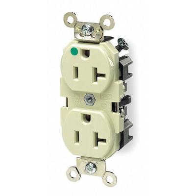 LEVITON 8300-SGI Straight Blade Receptacle, 5-20R, 20 A, 125V AC, 2 Pole, 3