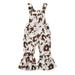 Frobukio Kids Toddler Girls Summer Sling Jumpsuit Sleeveless Backless Cow Print Suspender Flared Pants Overalls Khaki 3-4 Years