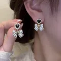 Boucles d'oreilles à nœud papillon en Zircon brillant nouveau Design coréen en émail noir en