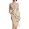 BABEYOND Damen Kleid voller Pailletten 20er Stil Runder Ausschnitt Inspiriert von Great Gatsby Kostüm Kleid (Beige Strass, XXXL (Fits 96-100 cm Waist))