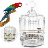 Stainless Steel Bird Cage Parrot Travel Carrier Hanging Parrot Cage with Chassis Buckle Food Cup