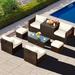 Gymax 8PCS Patio Rattan PE Wicker Conversation Set All-Weather Furniture Set w/ Cushions Off White