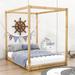 Red Barrel Studio® Wooden Canopy Platform Bed w/ Slats Support Wood in Gray/White/Brown | 74 H x 57 W x 78 D in | Wayfair