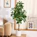 Artificial Plants 5ft Ficus Tree Faux Rubber Plants Indoor Outdoor Decor Fake Tree in Pot Plastic Plants for Home Decor Office Living Room Porch Patio Perfect Housewarming Gift Green