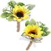 2pcs Sunflower Boutonniere for Men Wedding Yellow Groom Boutonniere with Pins Boutonniere Buttonholes Groom Groomsman Brooch Artificial Flowers Accessories for Wedding Party Prom Suit Decor