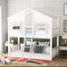 Harper Orchard Storyvale Twin over Twin House Bunk Bed w/ Roof, Safety Guardrails & Ladder Wood in White | 86.9 H x 57.8 W x 79.5 D in | Wayfair