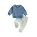Nokpsedcb 2Pcs Toddler Baby Boys Pants Clothes Sets Long Sleeve Crew Neck Sweatshirt with Sweatpants Fall Outfits Blue Gray 6-12 Months