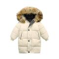 YYDGH Boy s Girls Winter Parka Jacket Hooded Puffer Ticken Coats Casual Button Zipper Hoodie Outerwears(Beige 4-5 Years)