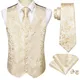 Gilet de costume de mariage pour hommes kaki Floral Jacquard gilet en soie mouchoir cravate