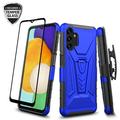 Samsung Galaxy A13 5G Belt Clip Holster Kickstand Shock Proof Phone Case with Tempered Glass Screen Protector - Blue