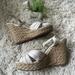 American Eagle Outfitters Shoes | American Eagle Preppy Woven Fabric Open Toed Summer Cream High Heel Wedges | Color: Cream/White | Size: 10