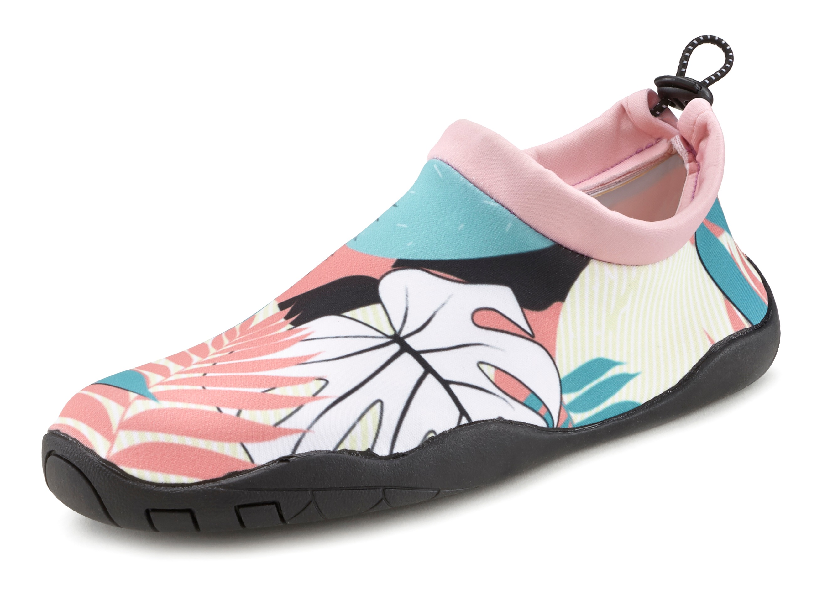 Badeschuh LASCANA, Damen, Gr. 43, bunt (schwarz), Obermaterial: 100% Neopren. Decksohle: 100% Neopren. Futter: 100% Neopren. Laufsohle: 100% Synthetik, bedruckt, Schuhe Badeschuh, Aquaschuh, Slipper, Wasserschuh ultraleicht und schnelltrocknend VEGAN