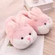 Pantoufles de dessin animé de lapin rose mignon pour femmes tête en peluche sol intérieur