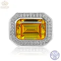 WUIHA-Bague en argent regardé 925 véritable pour femme taille émeraude 14 carats saphir jaune