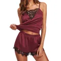 Pyjama sexy pour femme tenue de nuit pijama en dentelle Cetim Cami DorPanier Y-+ short