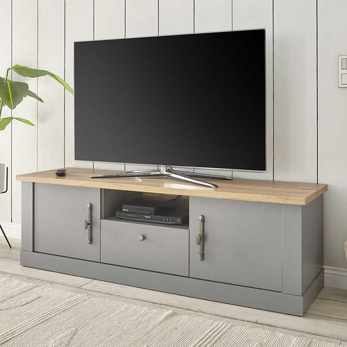 Graues TV Sideboard im Landhausstil ein offenes Gerätefach