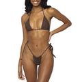 Damen-Bikini-Set mit Neckholder-String, sexy, frech, Zweiteiliger Badeanzug, einfarbig, Bademode, Braun, XS