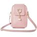 PU Leather Phone Purse Small Crossbody Bag Mini Cell Phone Pouch Shoulder Bag with Strap-Pink