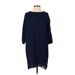 Shein Casual Dress - Shift Crew Neck 3/4 sleeves: Blue Print Dresses - Women's Size Small