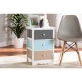 Baxton Studio Kalila Modern and Contemporary White and Multi-Colored Finished Wood 3-Drawer End Table - Wholesale Interiors FZC180826-Multi Colored-ET