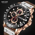 Megir – montre à Quartz pour homme chronographe bracelet en cuir style militaire étanche 3atm