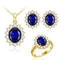 Szjinao-Ensemble de bijoux princesse Kate pour femme or 14 carats pendentif saphir bleu brillant